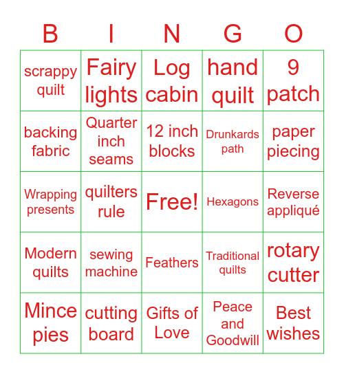 Christmas Quilting Bingo Card
