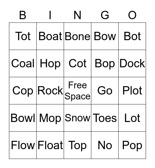 The Letter "O" Bingo Card