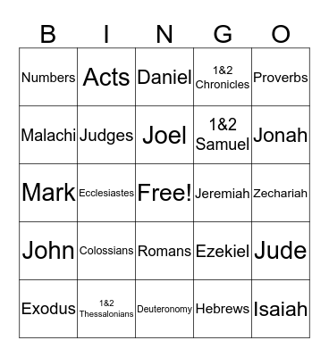 Bible Book Bingo Card