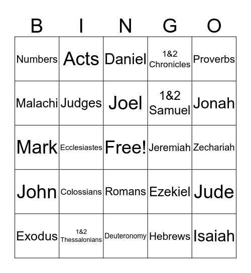 Bible Book Bingo Card