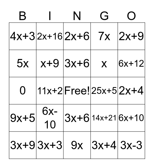 Expression Bingo 2 Bingo Card