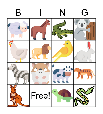 Animals Bingo Card