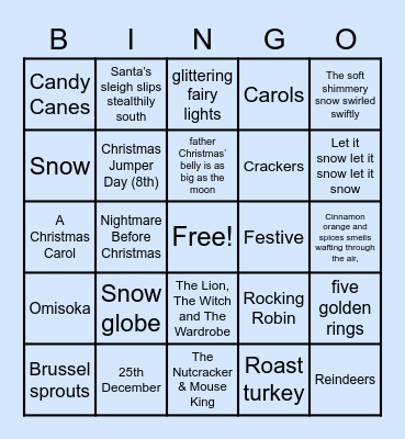 English December Bingo Card