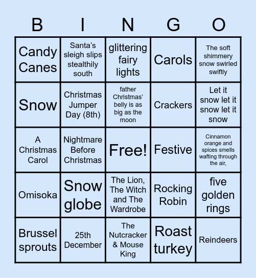 English December Bingo Card