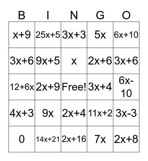 Expression BIngo 3 Bingo Card
