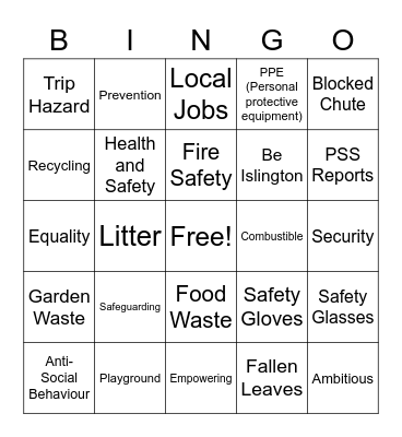 Islington Bingo Card