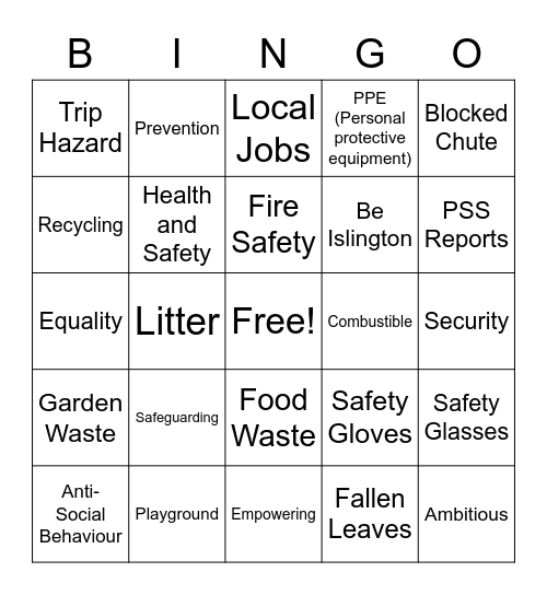 Islington Bingo Card