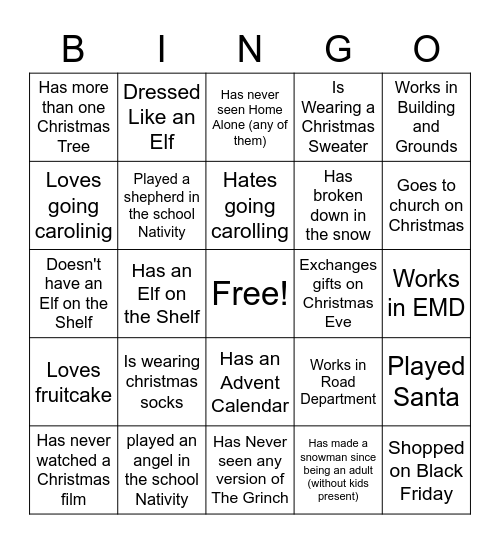 Christmas Icebreaker Bingo Card