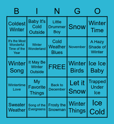 Winter Songs: The Bingo Edition! Bingo Card