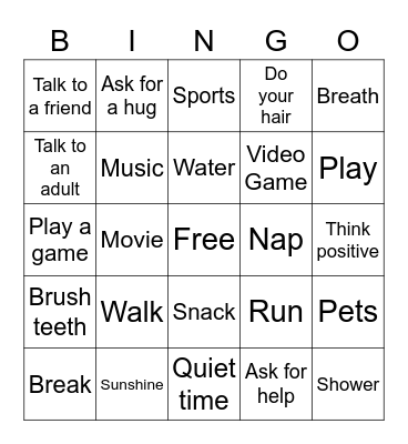 Coping Skills Bingo Card