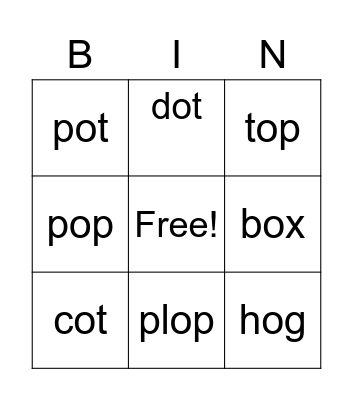 short o Bingo Card