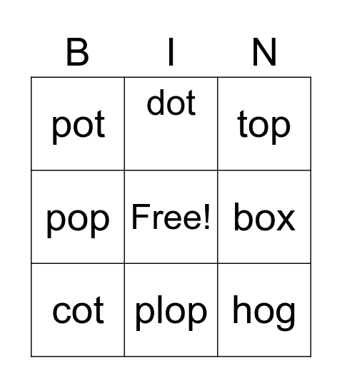 short o Bingo Card