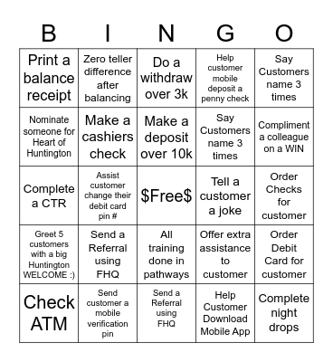 H U N T I N G T O N  A D V I S O R Y  L I N E Bingo Card