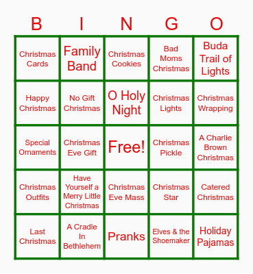 Holiday BINGO Card