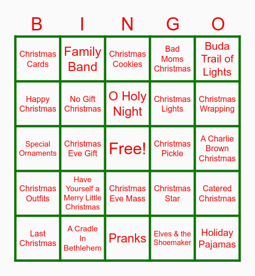 Holiday BINGO Card