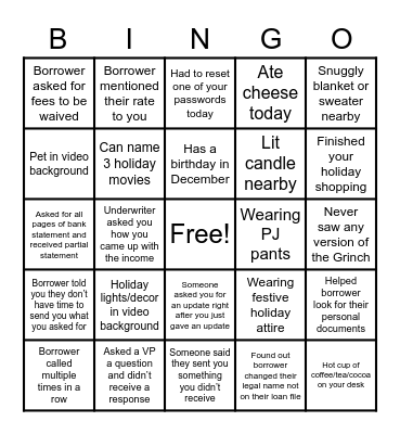 Holiday Bingo Card