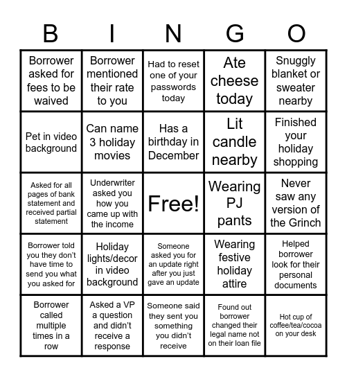 Holiday Bingo Card