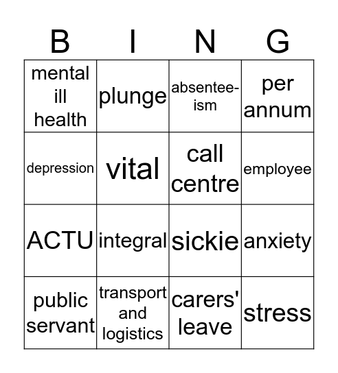 advanced vocabulary Bingo Card