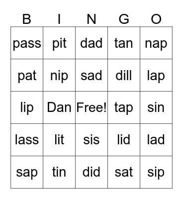 cvc  i, a  Bingo Card