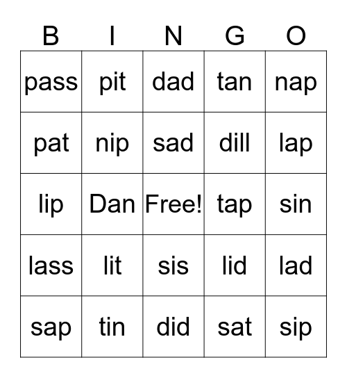 cvc  i, a  Bingo Card