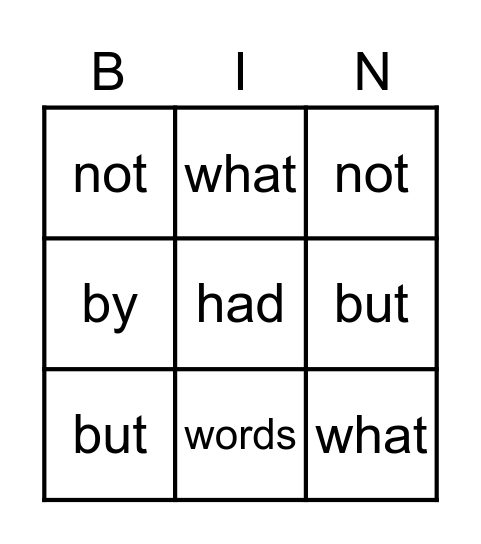 Fry's Words Bingo Card