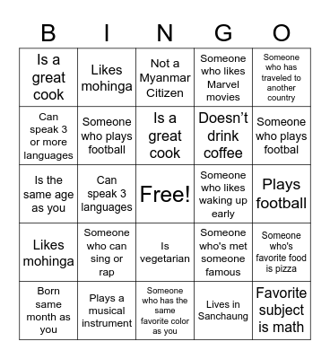 Human Bingo Card