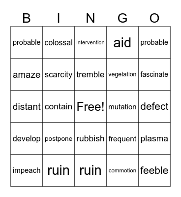 Untitled Bingo Card