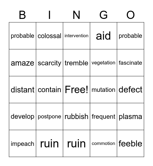 Untitled Bingo Card