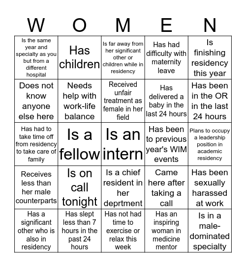 Find a Fellow Female Physician Who... Bingo Card