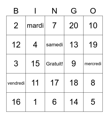 Bella Okula Bingo Card