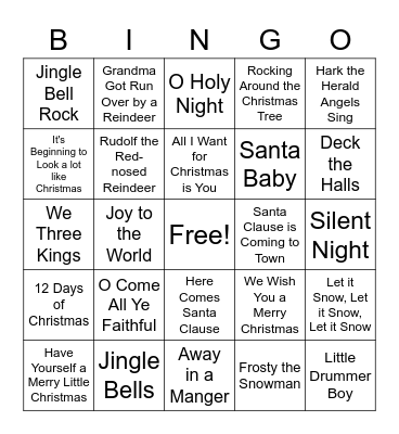 Christmas Song Bingo Card