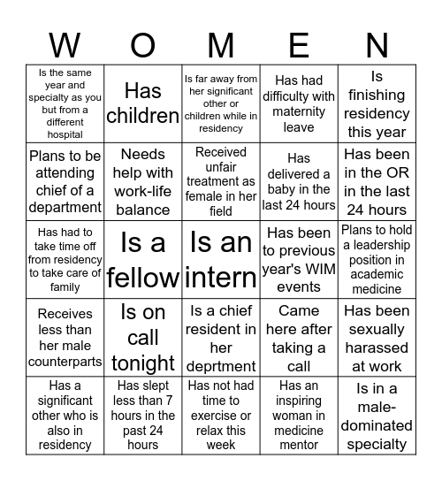 Find a Fellow Female Physician Who... Bingo Card