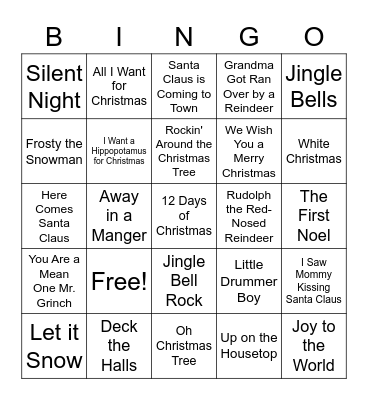 Christmas Songs Bingo Card