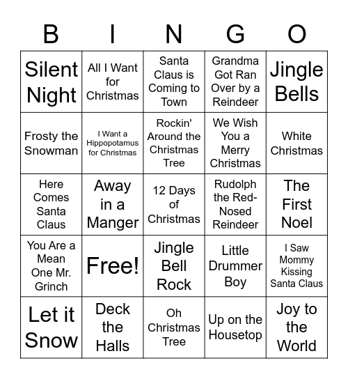 Christmas Songs Bingo Card