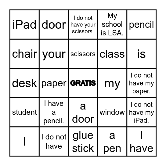 3rd Grade- Classroom Vocabulary Bingo Card