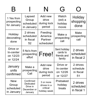 Holiday Bingo Card