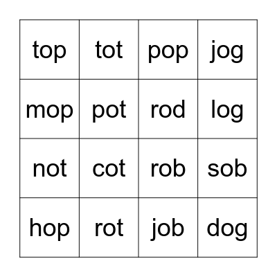 Short o CVC Words Bingo Card