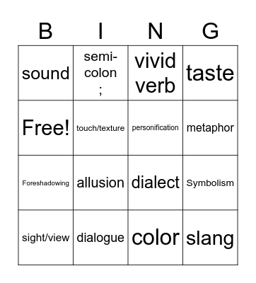 Writing Techniques Bingo Card