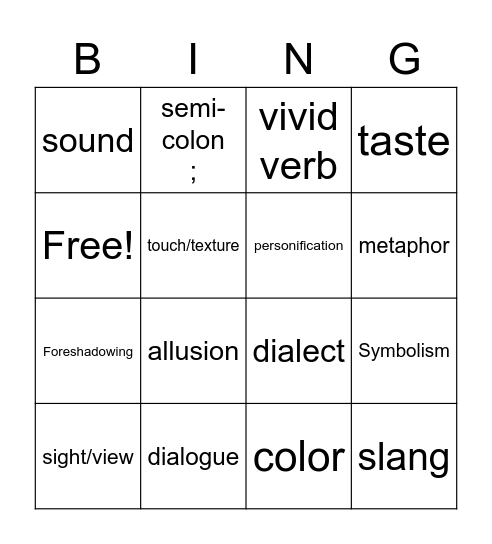 Writing Techniques Bingo Card