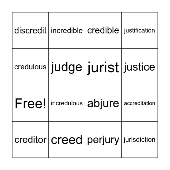 Cred & Jur, Jus, Jed Roots Bingo Card