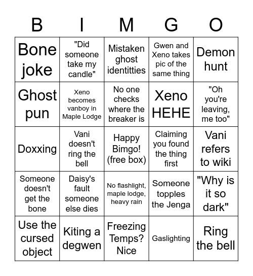 Ghost Gang Bimgo Bingo Card