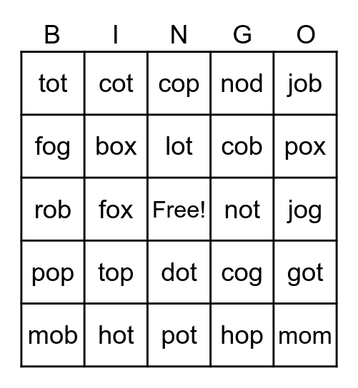 CVC- Short O Bingo Card