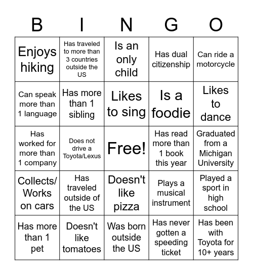 IET Get to Know You Bingo! Bingo Card