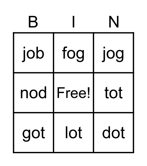 CVC- Short O Bingo Card