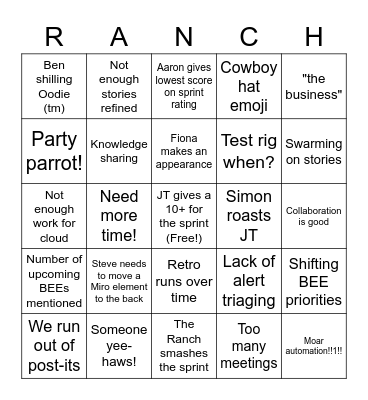 Ranch Retro Bingo Card