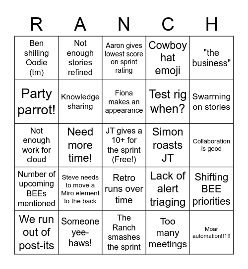 Ranch Retro Bingo Card