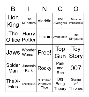 Movies & TV Bingo Card