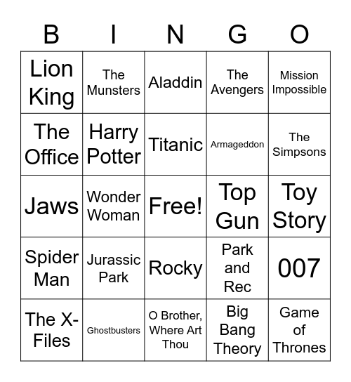 Movies & TV Bingo Card