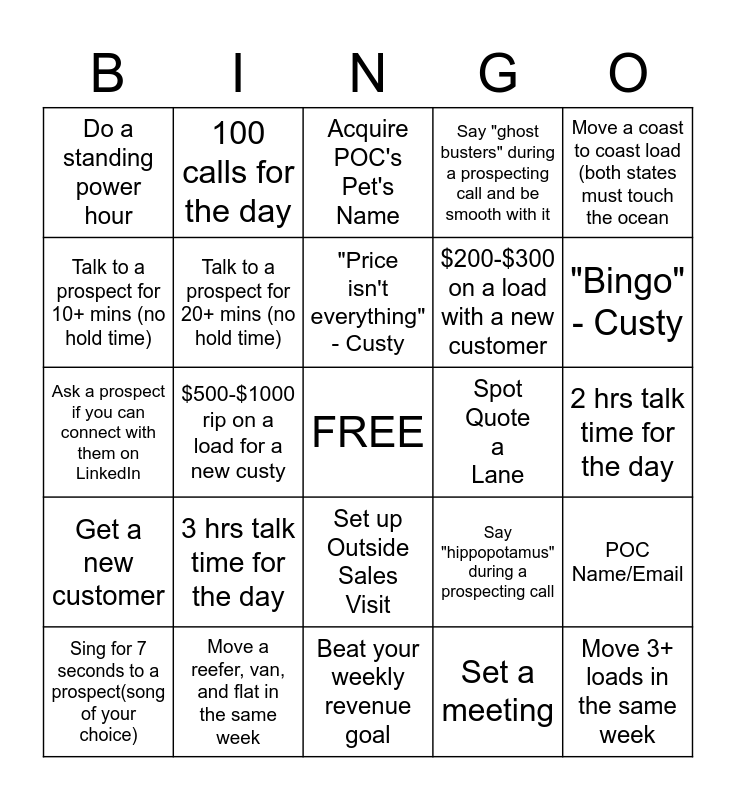 Prospecting Bingo Card