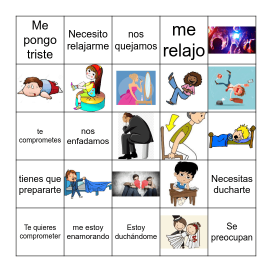 Verbos Reflexivos ~ Rutinas Y Emociones Bingo Card 9771